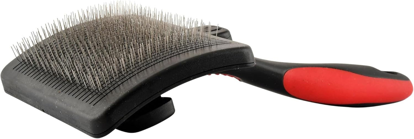 Jeffers Pet Self-Cleaning Slicker Brush for Dogs & Cats – Self Cleaning Button, Removes Tangles & Loose Hair, Non Slip Handle for Easy Grooming, Go To Gift for Pet Owners – Black, Red - Small