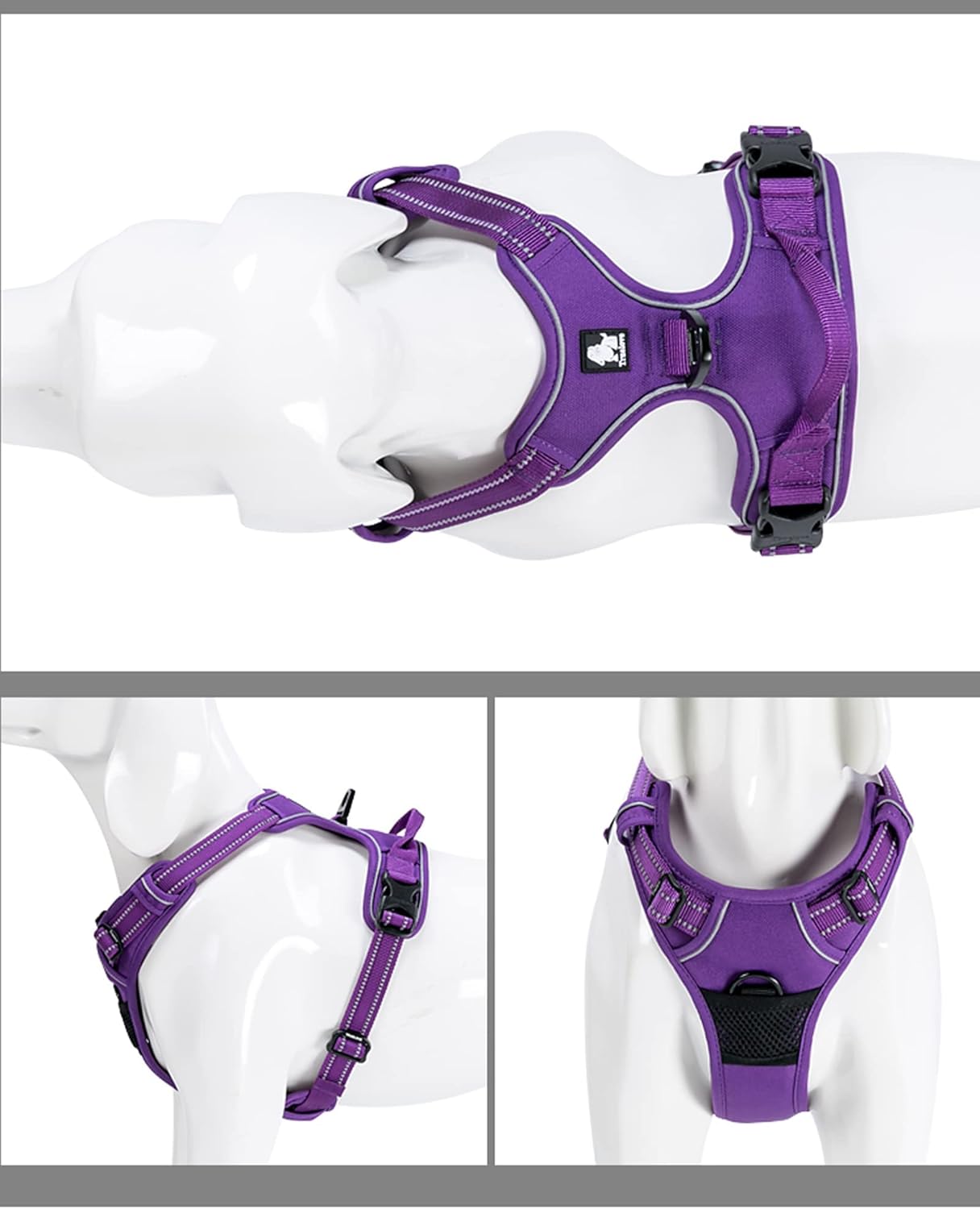 Truelove Adjustable No-Pull Dog Harness Reflective Pup Vest Harnesses Comfortable Control Brilliant Colors TLH5651(Purple,S)