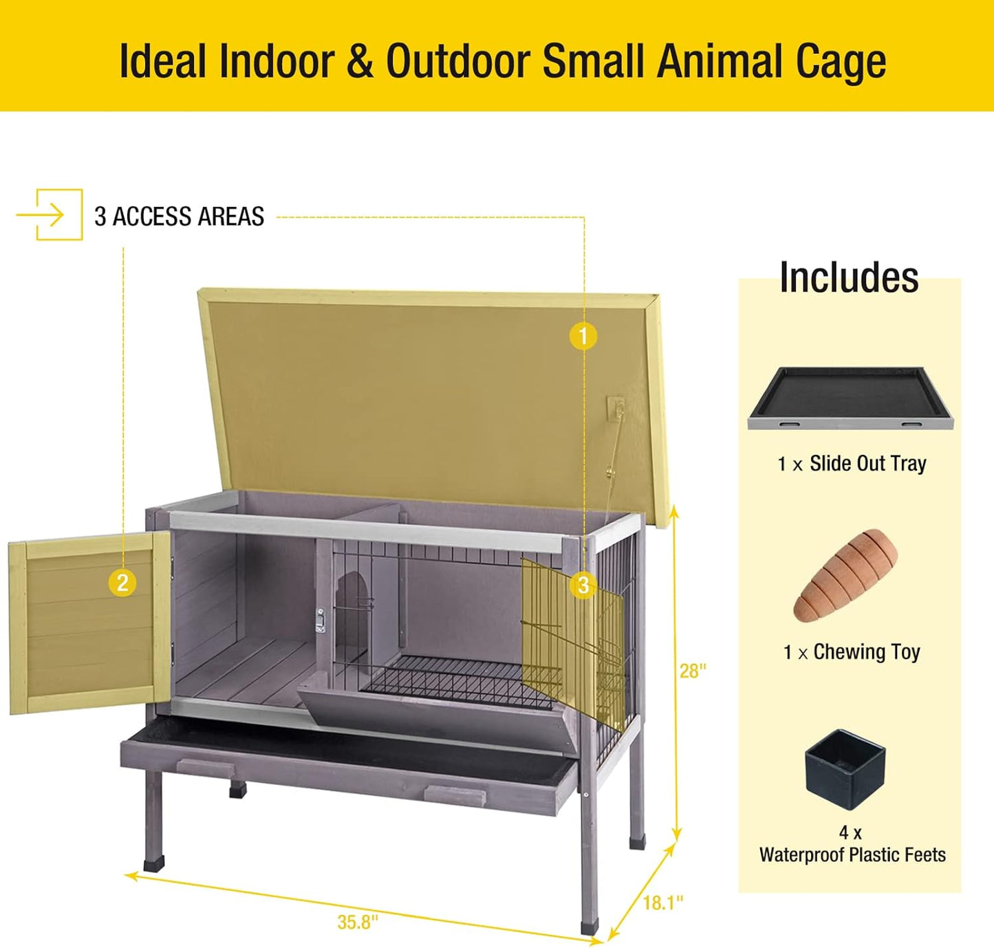 Aivituvin Outdoor Rabbit Hutch, Wooden Bunny Cages Indoor with Deeper Leakproof Tray - Upgrade with Metal Wire Pan