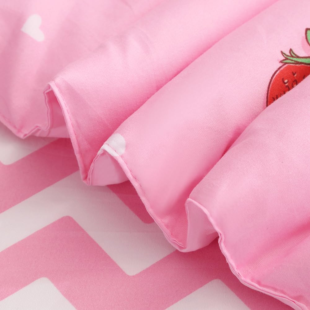 Girls Strawberry Comforter Set Queen Size - 7 Piece Bed in A Bag Bedding Set for Kids Teens - All Season (1 Comforter,1 Flat Sheet,1 Fitted Sheet and 4 Pillow Sham) Pink