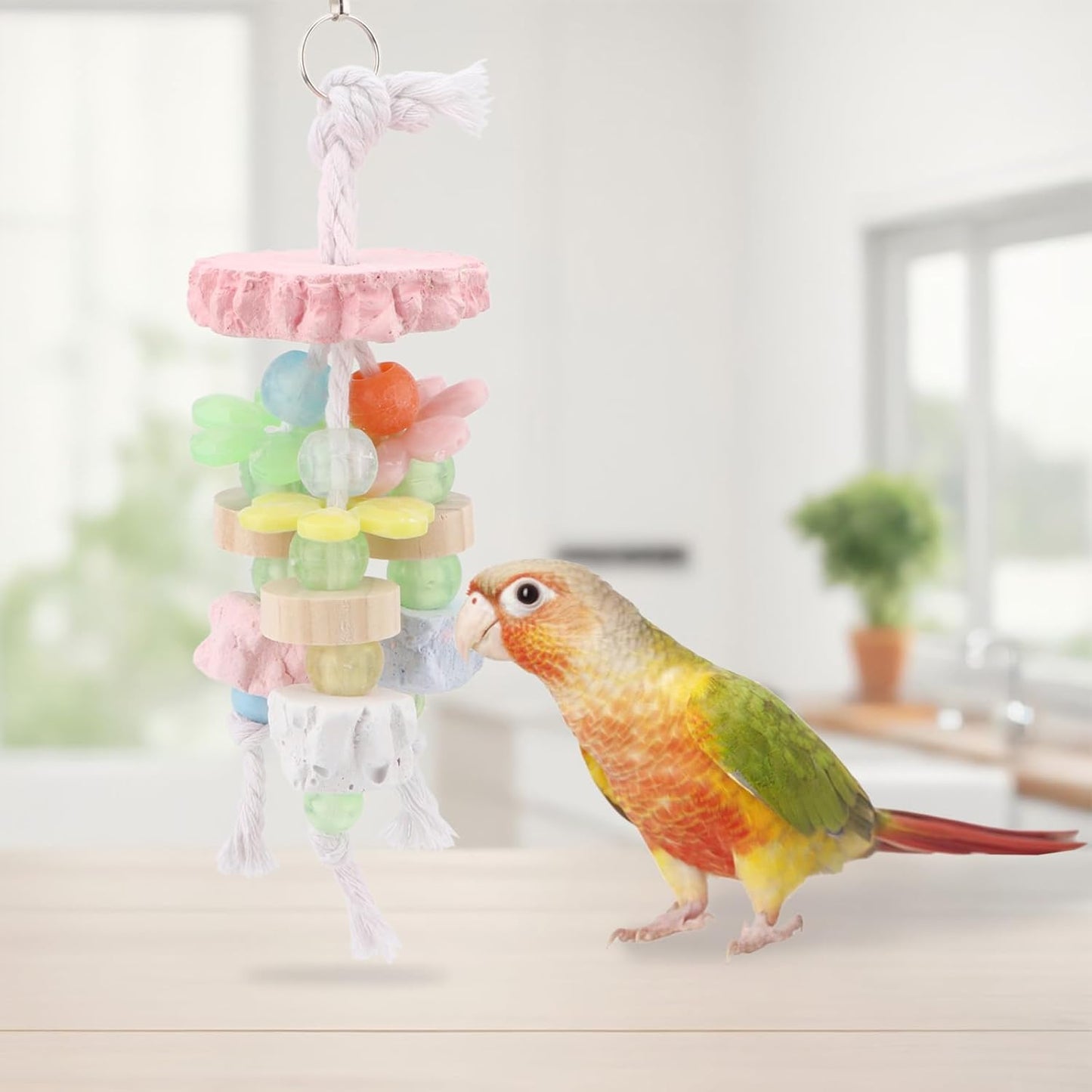 Hypeety Bird Calcium Teeth Grinding Stone Chew Treats Toy Beak Buffer Stone for Hamster Bird Parrot African Grey Parakeets Cockatiels Conures Amazons Small Animal Cage Hanging Bite