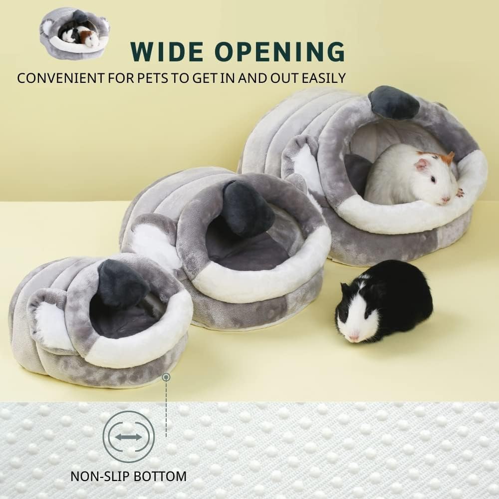 JanYoo Warm Bunny Bed for Rabbits Outdoor Cage Hideout Hut Tent Cave Tunnel Cute House Cotton Washable Winter Gray XLarge