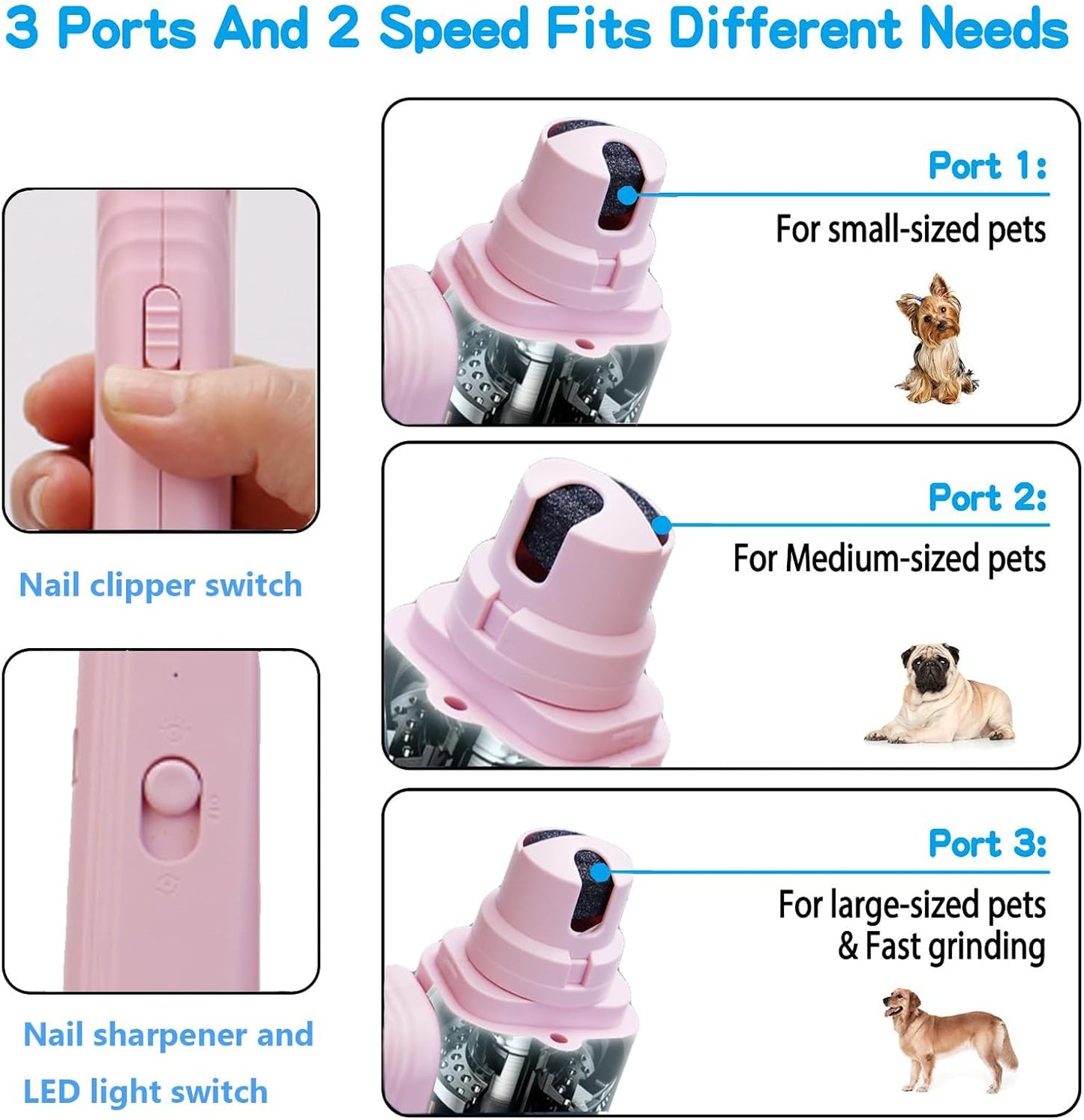 2 In 1 Pet Nail Clipper and Grinder, Professional Electric Rechargeable Pet Nail Fast Trimmer, Painless, Claw Care Grooming, Smoothing, Silent - Shockproof, For Small, Large Dogs & Cats, upgraded