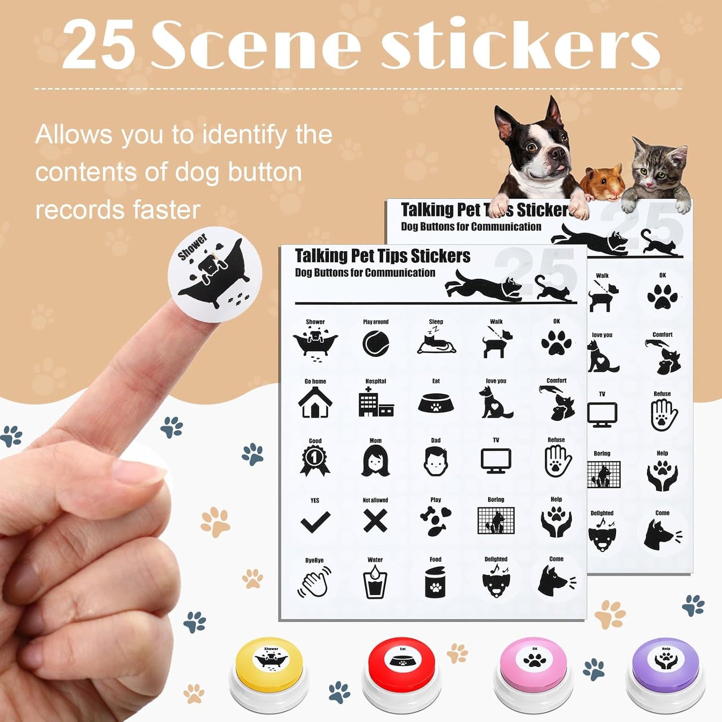 Jerify 16 Pieces Dog Buttons for Communication Voice Recordable Cat Dog Talking Buzzers Set with Stickers 30 Seconds Pet Speech Training Buttons for Pet Cat Training Interactivity(Fresh Colors)
