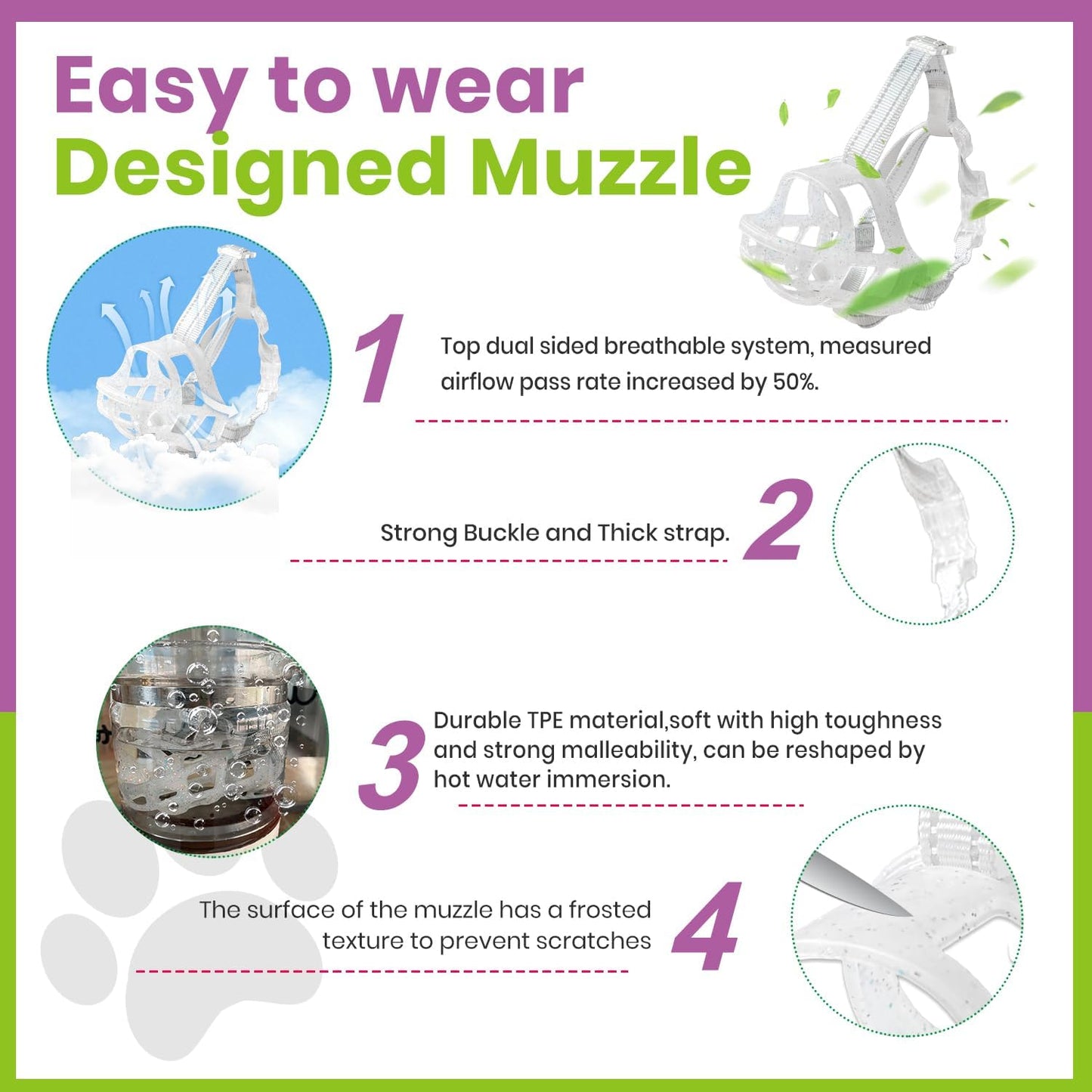 Glow-in-The-Dark Dog Muzzle, Basket Muzzle for Small Medium Large Dogs,Anti-Biting Chewing, Lightweight Cage Design,Allows Drinking & Panting,for Grooming & Training (Transparent Size L)