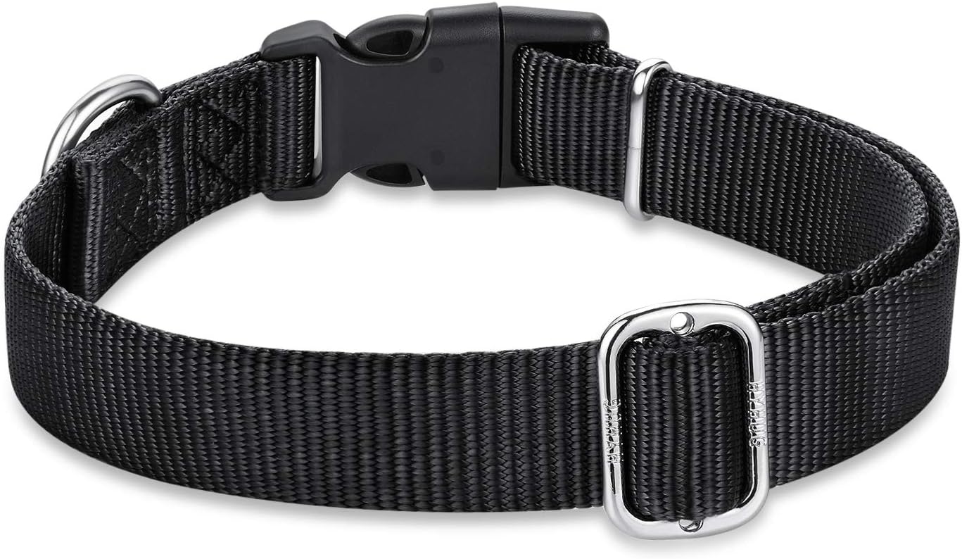 Hyhug Dog Collar for Large Dogs, Heavy Duty Black| Quick Release Nylon Buckle Collar, Adjustable & Durable Pet Supplies for Boy & Girl Dogs (Large, Black)