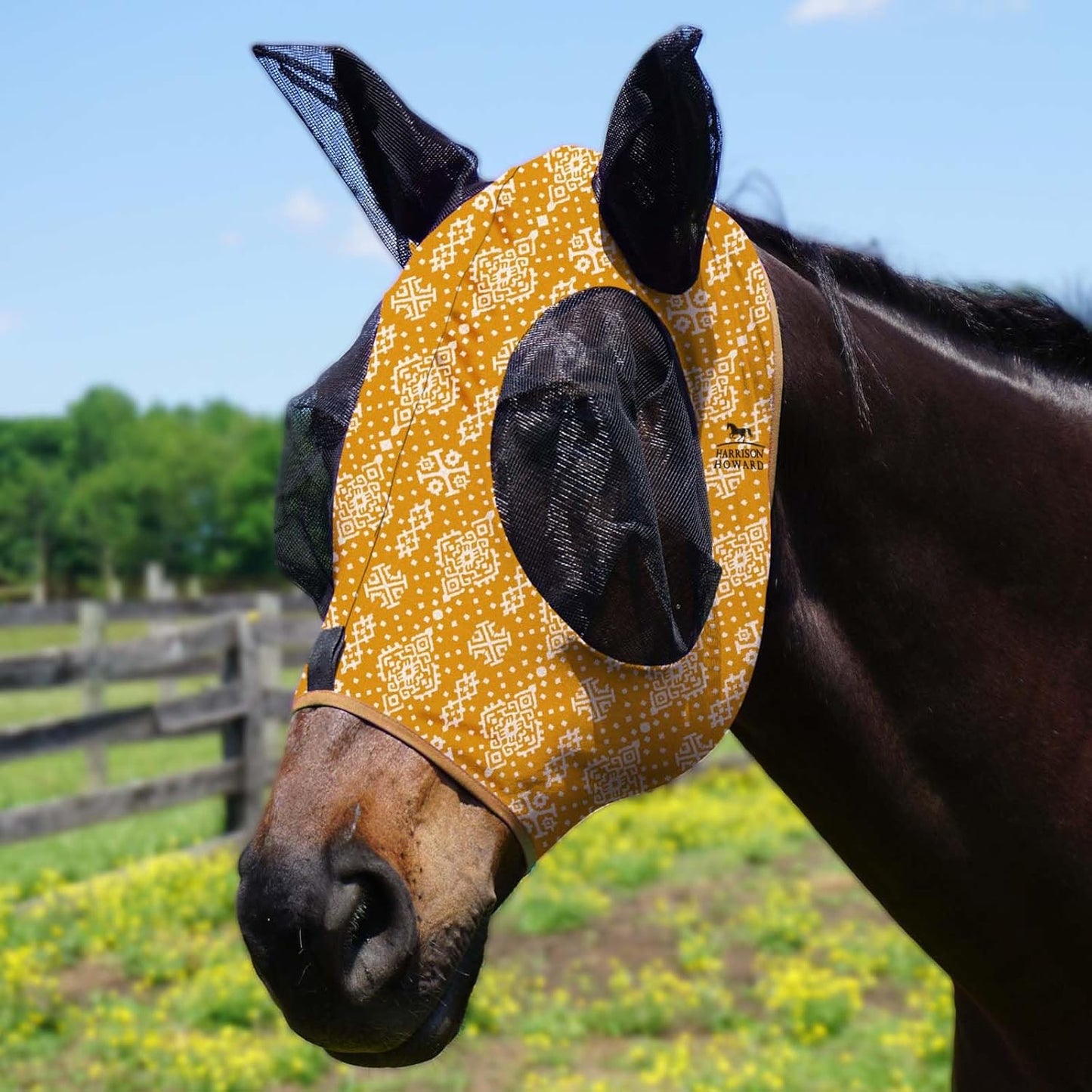 Harrison Howard Super Comfort Stretchy Fitting Horse Fly Mask with UV Protection Soft on Skin with Breathability Floral Retro M Cob