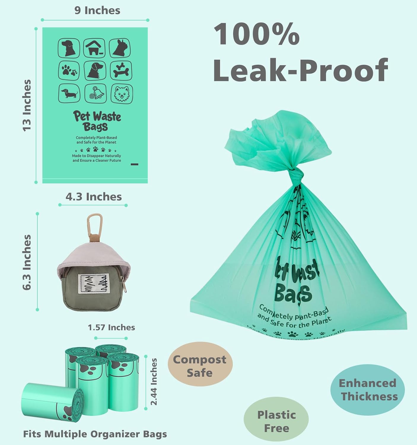 100% Compostable Dog Poop Bags, 270Count Value Pack, BPI Certified, Biodegradable Leakproof Thick Poop Bags for Dogs with Dispenser, Plant-Based, ASTM D6400 & EN 13432 Compliant Pet Waste Bag