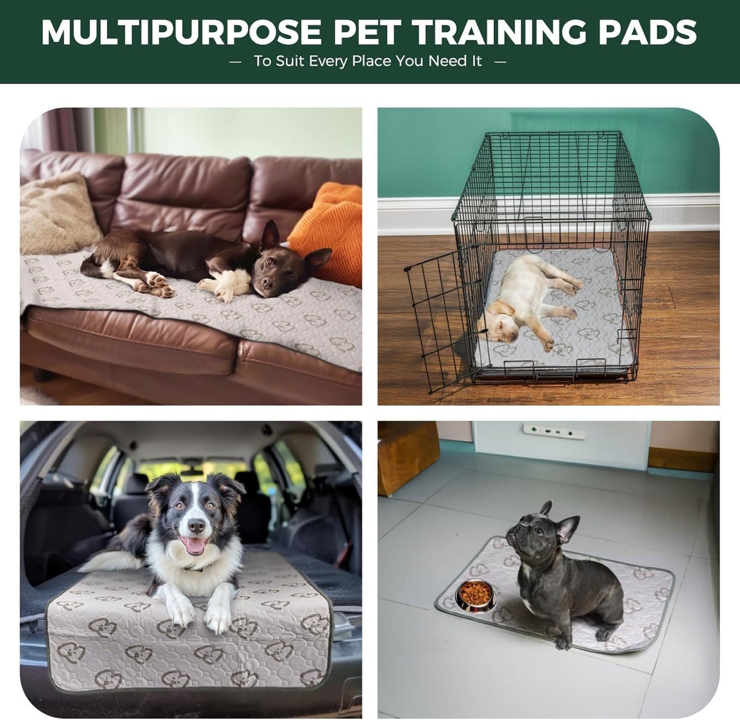 FXW Washable Pee Pads for Dogs, Puppy Pads with Super Absorbent, Specifically Designed for 48inch Cages, 47" × 29" Rectangle, Khaki, 1 Pack