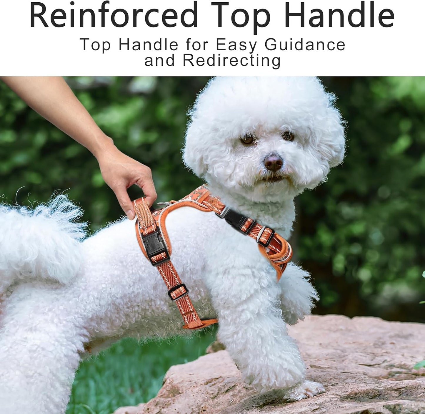 Timos Dog Harness, No Pull Dogs Harness 3 Snap Buckles Adjustable Reflective No Choke Pet Vest for Small Dog with Soft Padded Control Training Handle for Outdoor Training,Flower Orange, XS