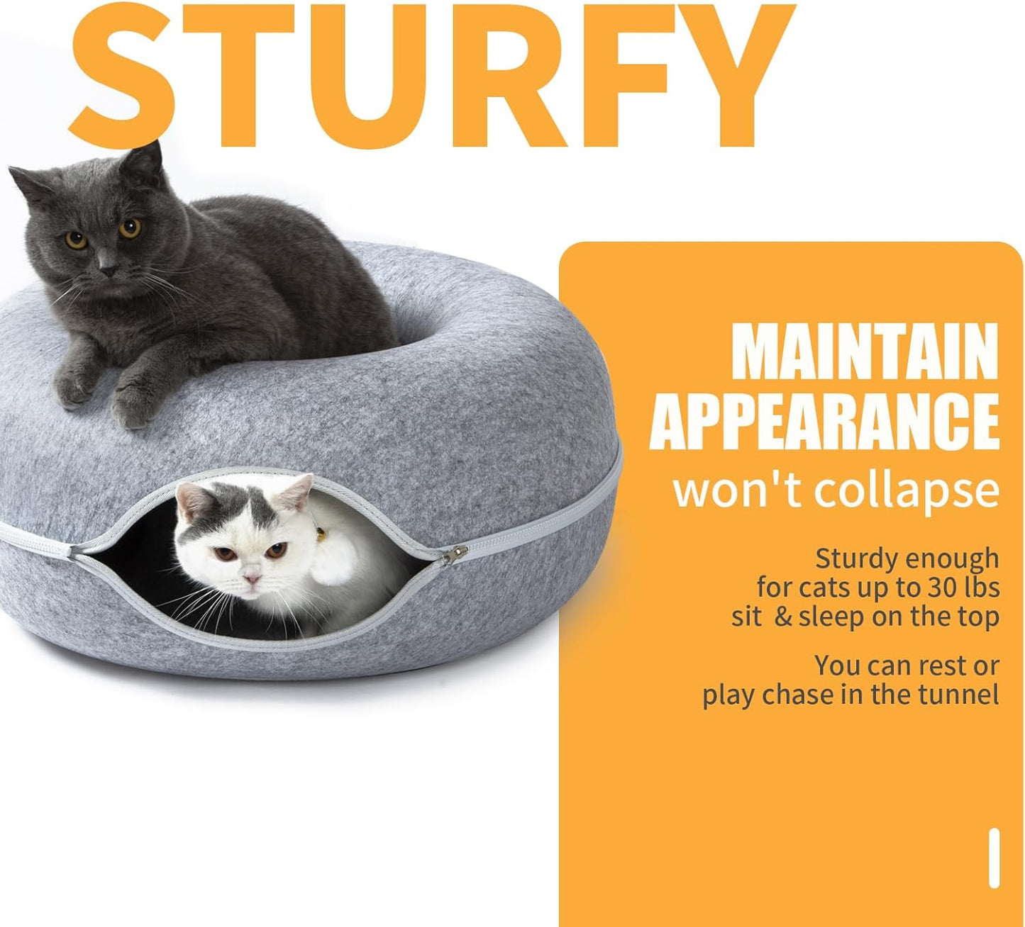 Jia Xi Cat Tunnel and Bed Combo - Donut Cat Condo & Cave, Universal for All Seasons (24 in * 24 in * 11 in), Light Grey