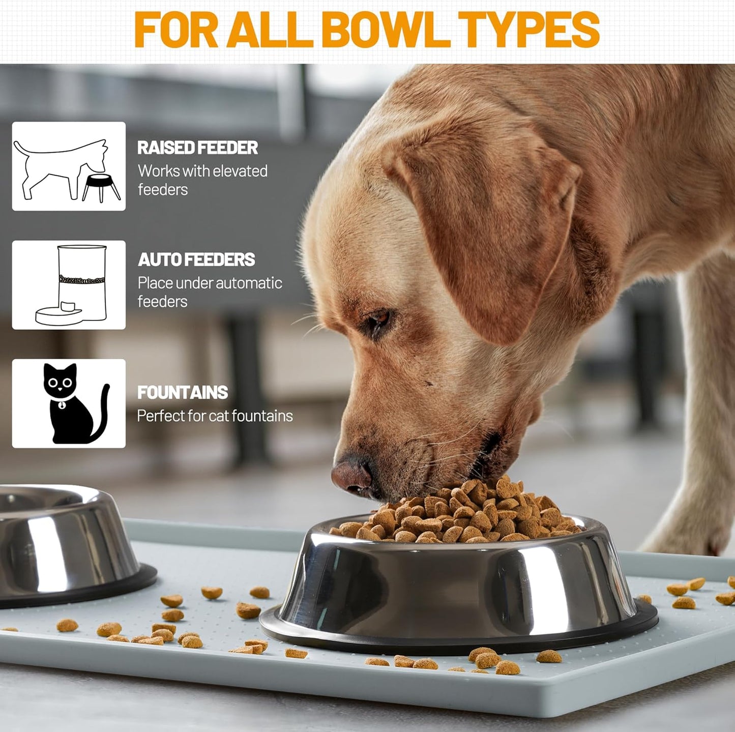 Hubulk Dog Feeding Mat,100% Waterproof Food Grade Silicone Pet Food and Water Bowl Placemat,Dishwasher, High Raised Edge to Prevent Spills,Nonslip Tray to Stop Messes on Floor(32"x24"x1.0", Mist)