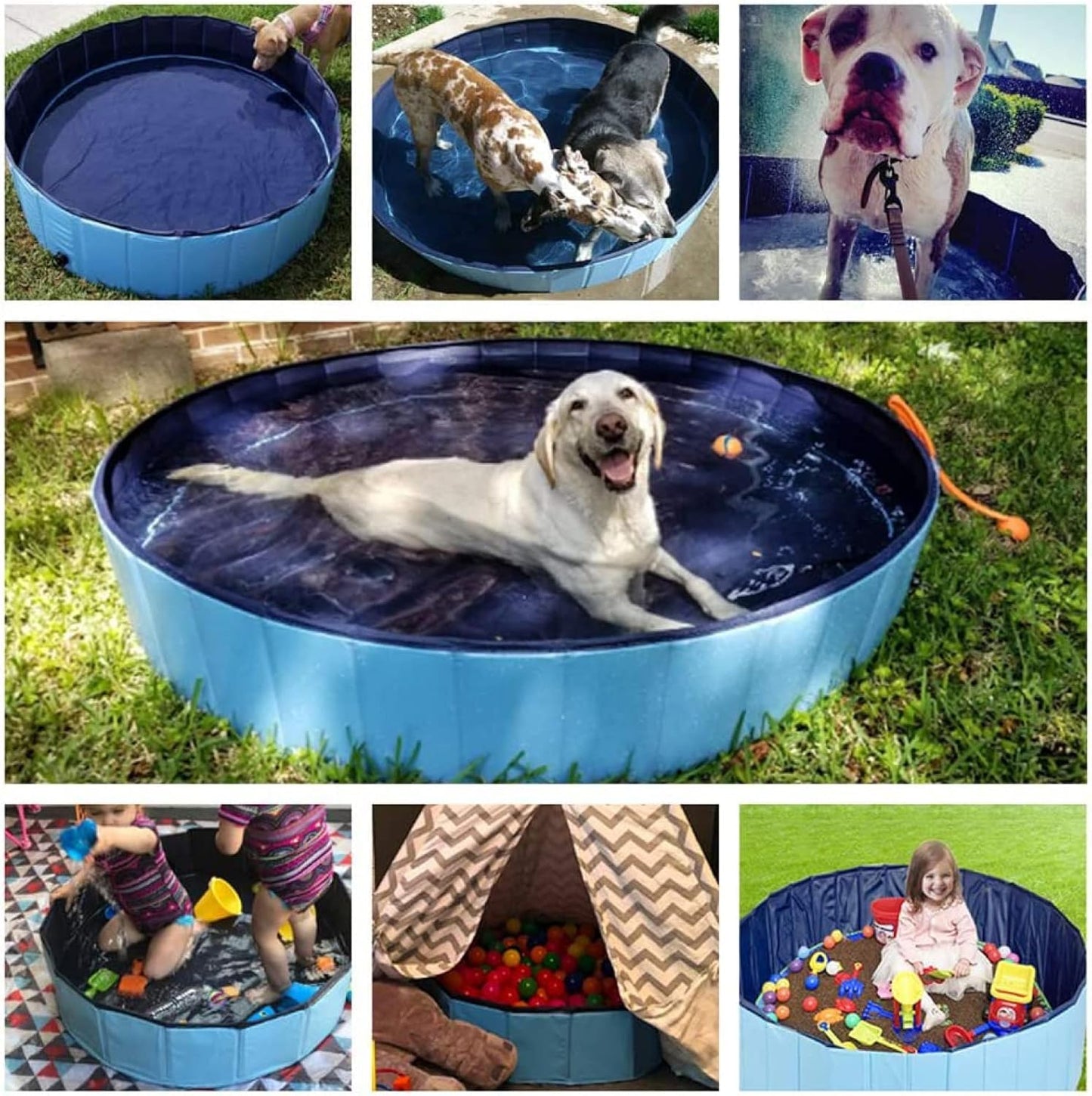 Jasonwell Foldable Dog Pet Bath Pool Collapsible Dog Pet Pool Bathing Tub Kiddie Pool Doggie Wading Pool for Puppy Small Medium Large Dogs Cats and Kids 71" Blue