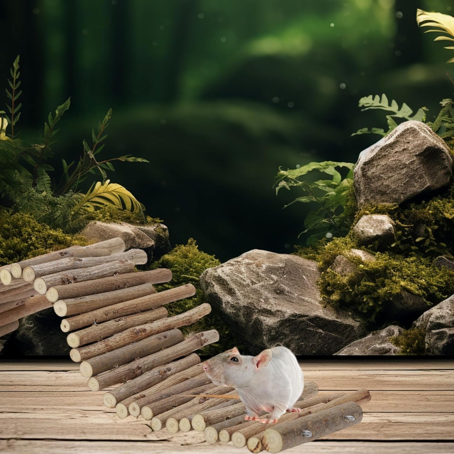 Hamster Toys, Flexible Hamster Wooden Bridge, 11.8In Hamster Fence, Hamster Cage Decor and Platforms, Hamster Cage Accessories(11.8In)