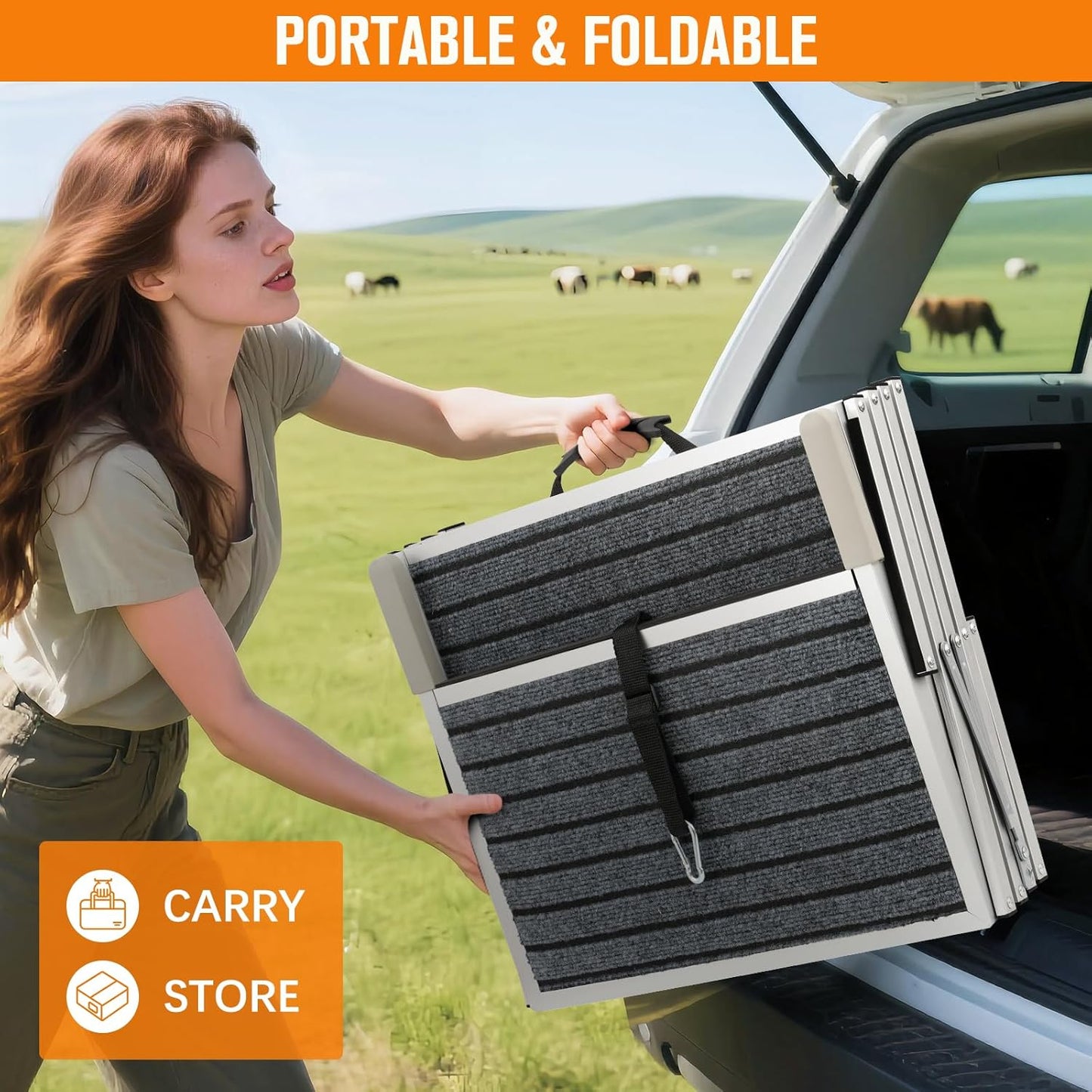 20" Extra Wide Dog Ramp, 4-Step Foldable Pet Stairs with Non-Slip Carpet - Lightweight Aluminum for SUV/Truck/Car & High Beds - Supports Large Dogs up to 200Lbs