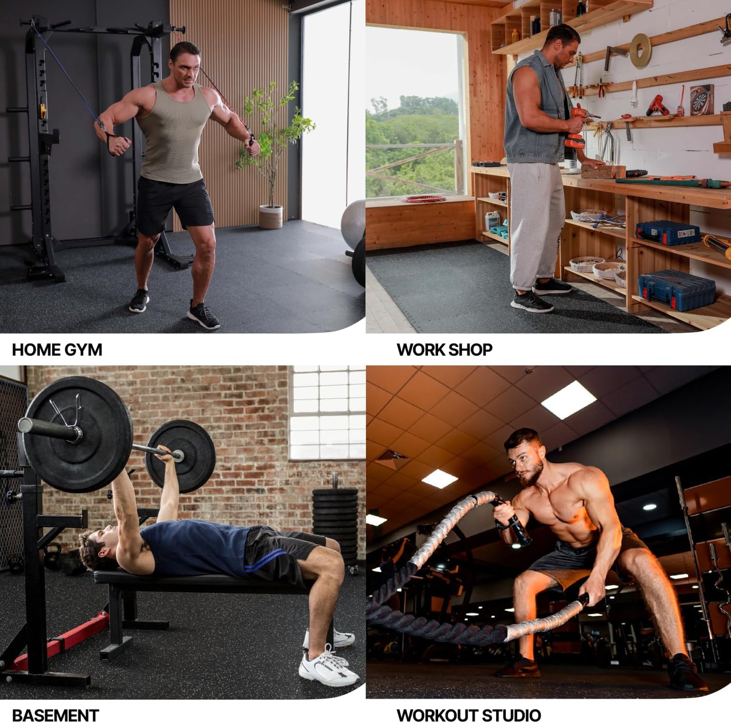 AIRHOP 0.79in Thick 48 Sq Ft Exercise Equipment Mats, 12 Tiles Upgraded Rubber Top with High Density EVA Foam, Large Interlocking Puzzle Gym Flooring for Home Gym, Heavy Weight Workout,Black