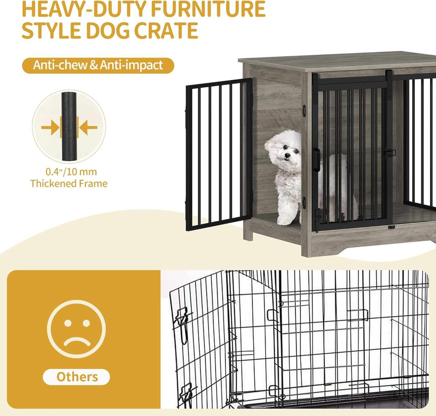 27.2" Dog Crate Furniture with Barn Door, Heavy Duty Dog Kennel Indoor with 2 Doors, Wooden Pet Cage End Table for Small Medium Dogs up to 22 lb, Anti-Chew Anti-Escape, Greige DFC84305B