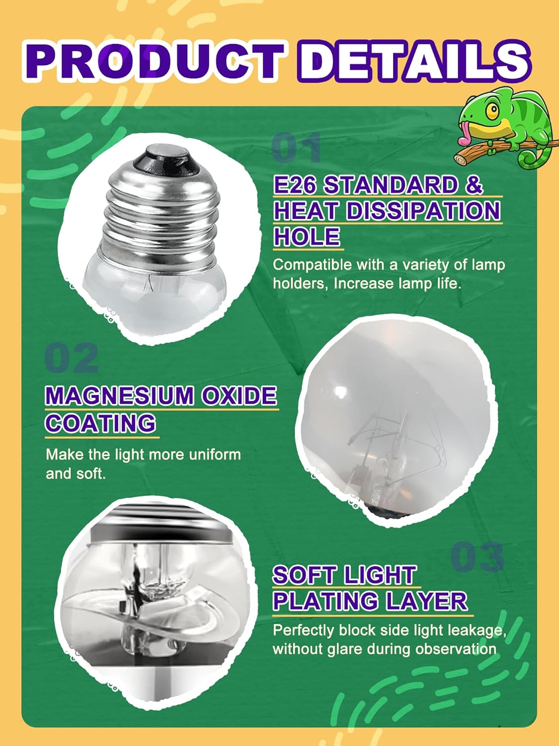 Heat Lamp Bulb, 80 Watt Pack of 2 Full Spectrum UVA UVB Reptile Heat Bulb, Basking Spot Light, Simulate Natural Sun Light for Reptile and Amphibian (Pack of 2)