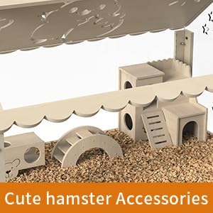 Hamster cage Wooden with Acrylic, Dwarf Hamster cage, Small Animal Habitat with Openable Top, Mouse cage for Guinea Pigs, Chinchillas, Gerbil, Syrian Hamster (31inch no Moon)