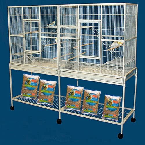54" Extra Large Double Breeding Flight Bird Wrought Iron Double Parrot Bird Cage Slide Out Center Divider Side Nesting Doors Cockatiel Conure Removalbe Rolling Stand