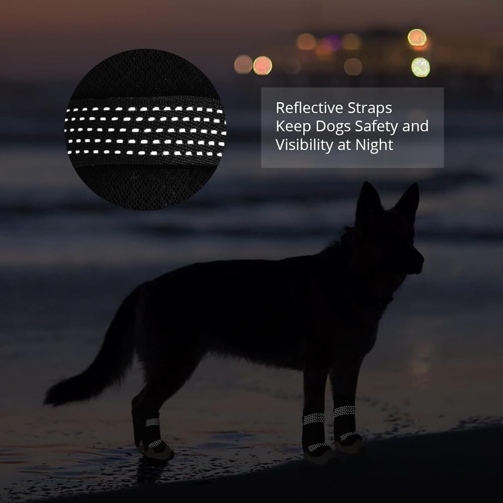 Dog Shoes for Hot Pavement Anti-Slip Dog Boots Waterproof Dog Shoes for Small to Large Dogs with Reflective Straps Pet Dog Boots for Hiking.4Pcs Soft Breathable Paw Protectors for Dogs