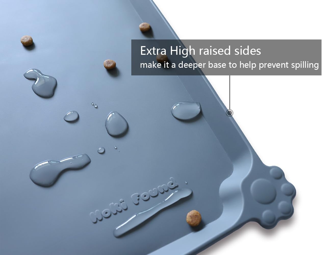 Hoki Found X-Large Silicone Pet Food Mats Tray - Non Slip Pet Dog Cat Bowl Mats Placemat - Dog Pet Cat Feeding Mat - Waterproof Dog Cat Food Mats -Pet Water Mats for Carpet -Gray-