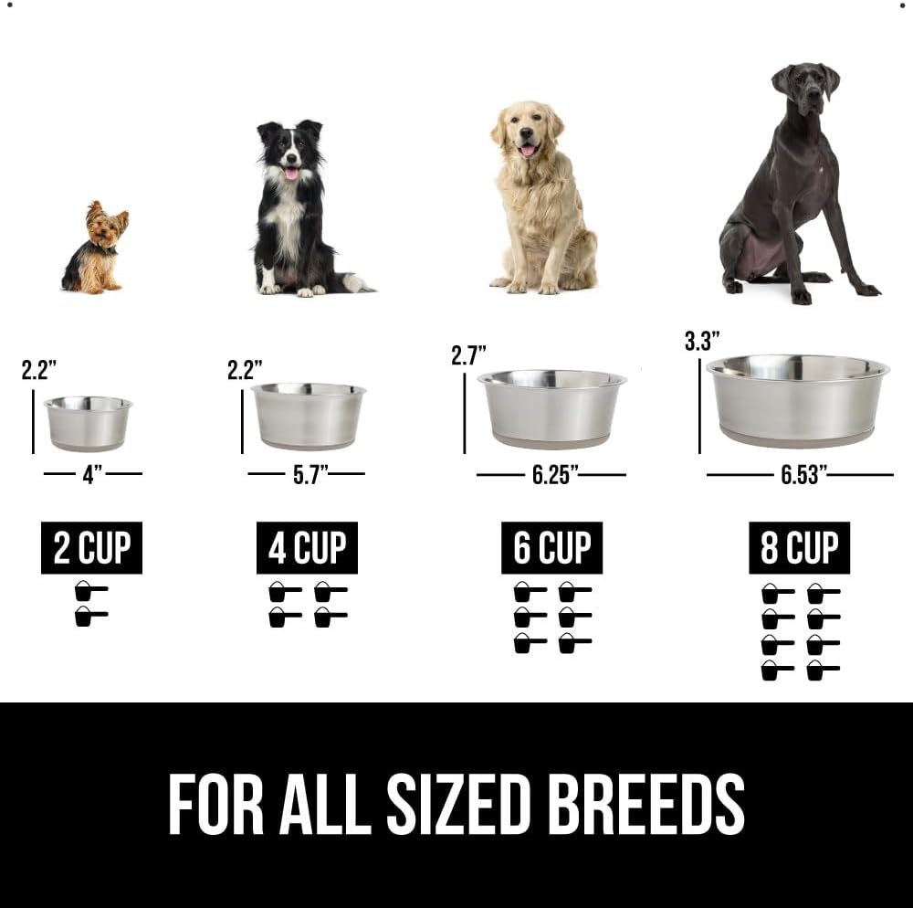 GORILLA GRIP Set of 2 Dog Bowls, Heavy Duty Metal Food and Water Bowl for Feeding Dogs and Cats, Dishwasher Safe, Rust Resistant Stainless Steel, BPA Free Rubber Base, Holds 2 Cups (16 fl oz), Beige