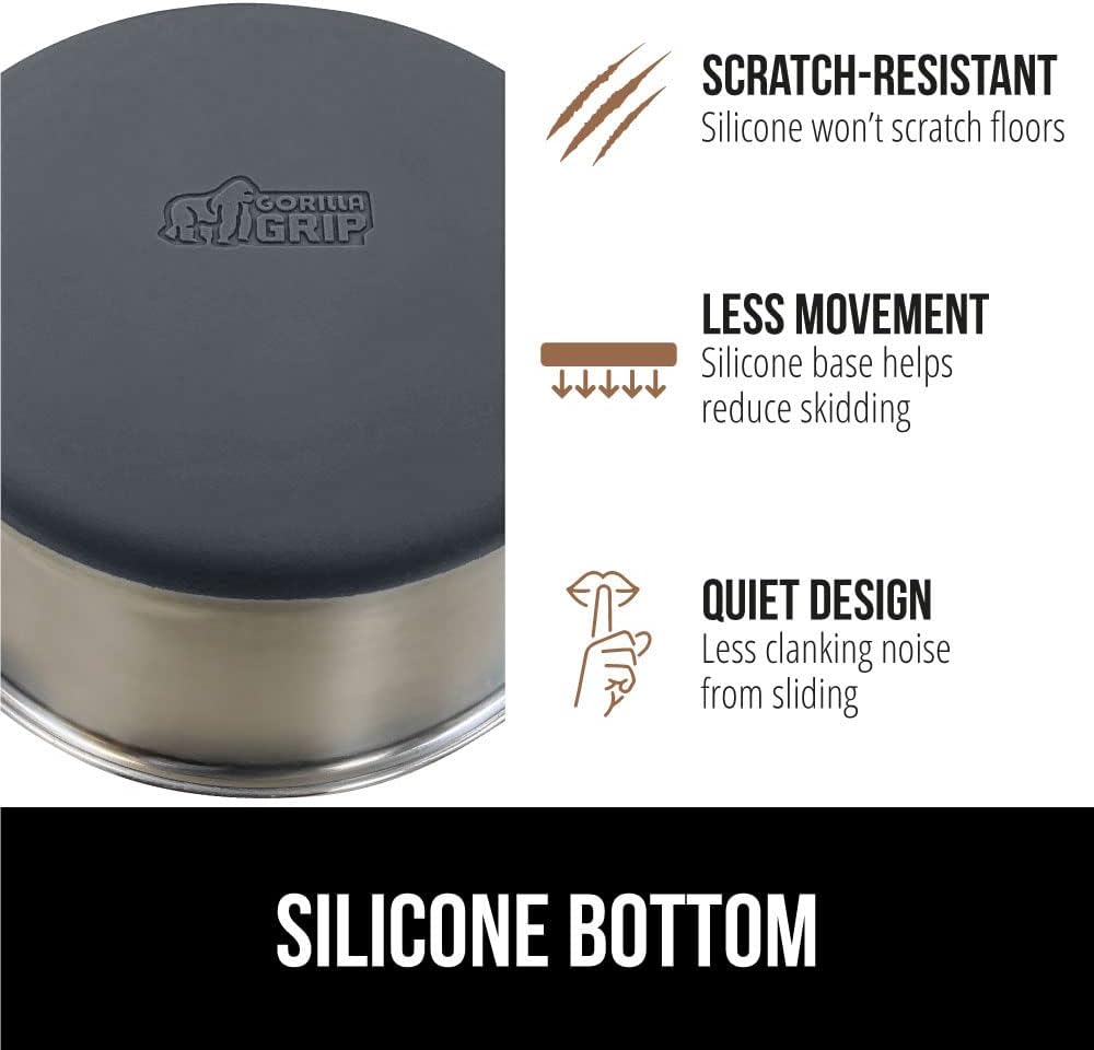 GORILLA GRIP Set of 2 Dog Bowls, Heavy Duty Metal Food and Water Bowl for Feeding Dogs and Cats, Dishwasher Safe, Rust Resistant Stainless Steel, BPA Free Rubber Base, Holds 1 Cup (8 fl oz), Gray