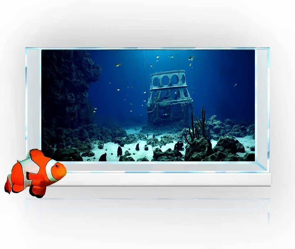 72X16IN Natural Underwater Aquarium Background, Pictures 3D Fish Reef Fish Tank Decoration Background, with 8 EVA Double-Sided Tape