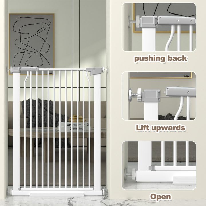 41" Extra Tall Cat Gate for Doorway, 54.8-57.4'' Metal Pet Baby Safe Gate, Extra Wide Pressure Mounted Child Door with Expansion Kit, No Drilling Cat Fence Indoor, No Climb Baby Proof Gate, White