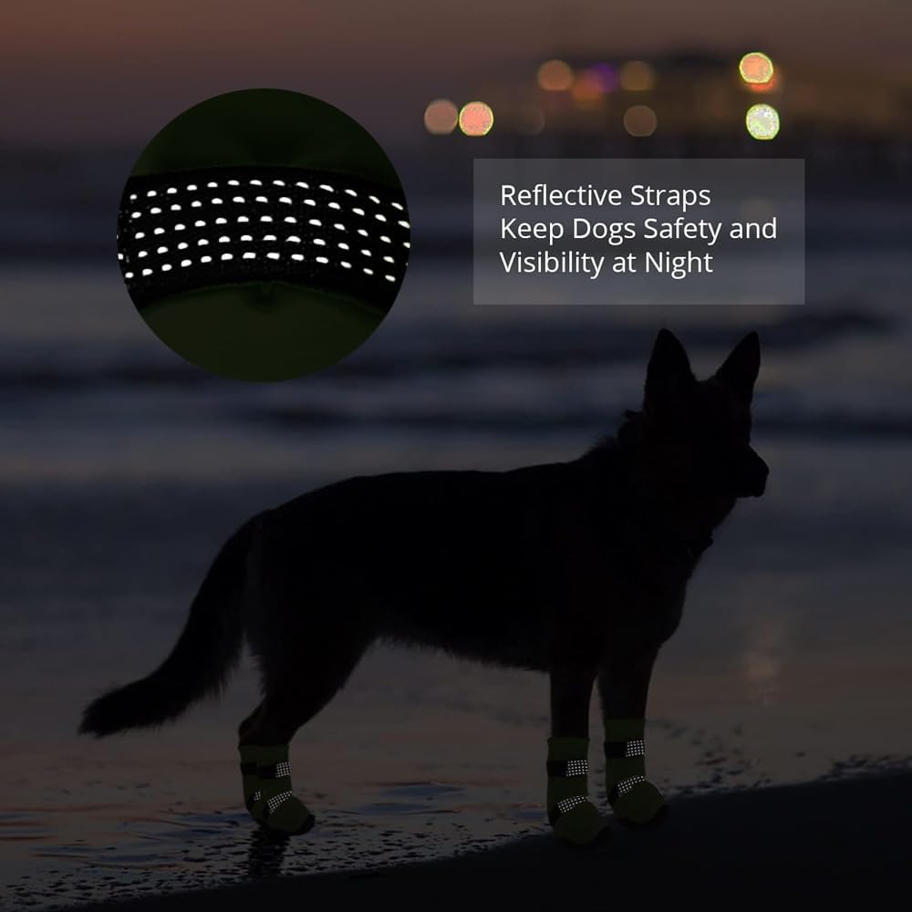 Dog Shoes for Hot Pavement Anti-Slip Dog Boots & Paw Protectors for Winter Snowy Day Summer Dog Snow Boots Waterproof Dog Shoes for Small to Large Dogs with Reflective Straps for Hiking 4Pcs