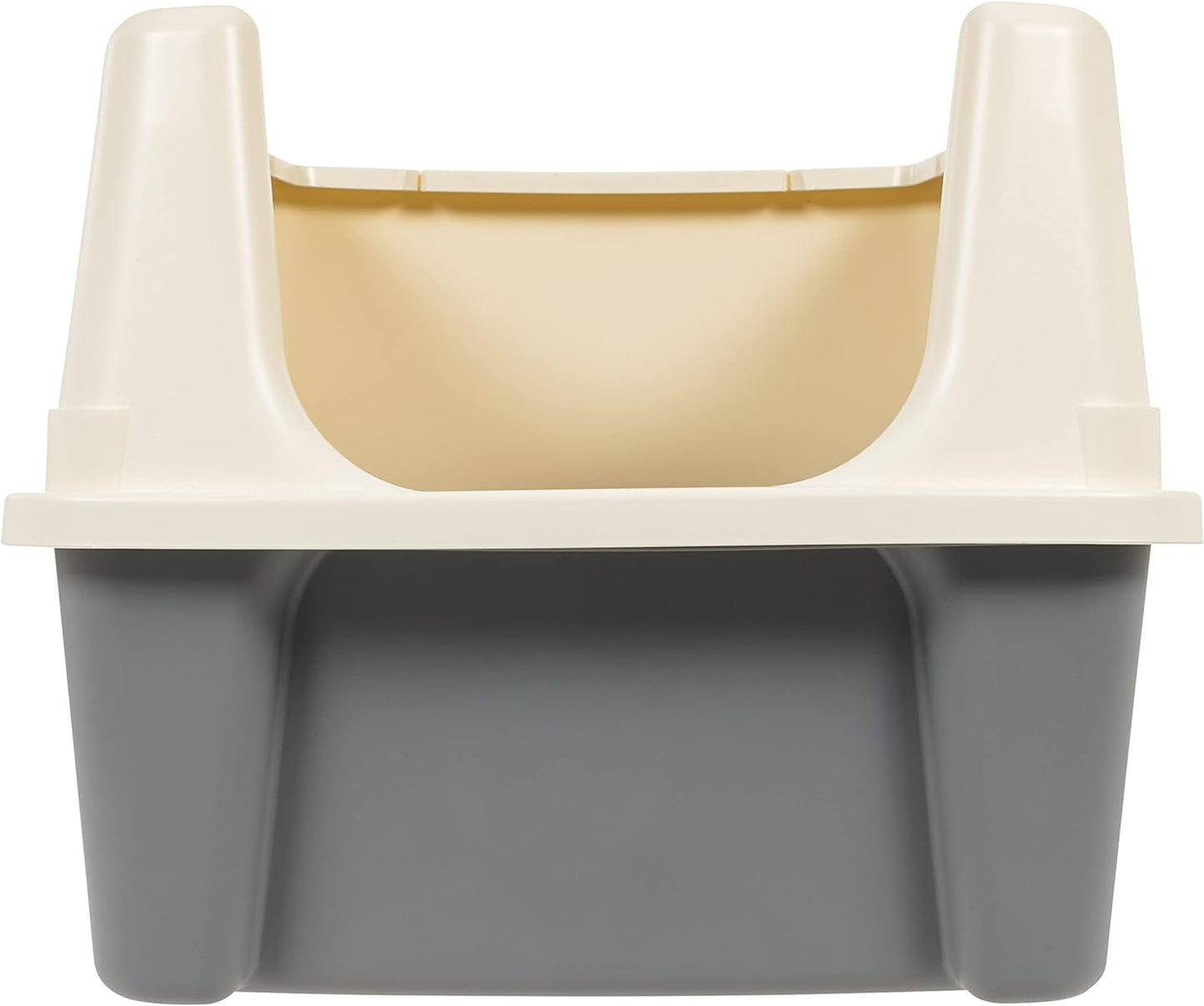 Amazon Basics Large Cat Litter Box with High Sides, Open Top, Includes Scoop, 19 x 15 x 11.75 inches, Grey/Beige
