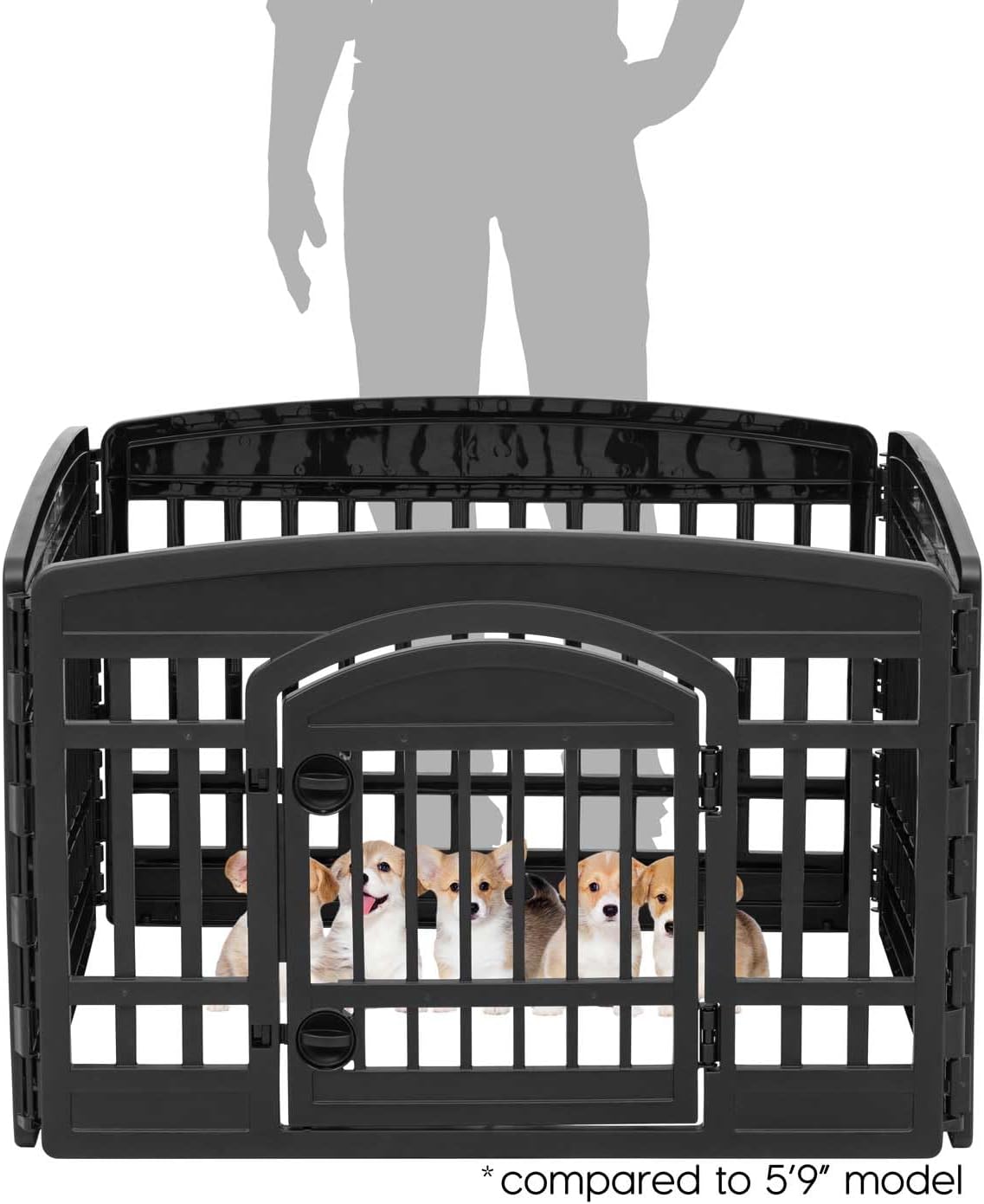 IRIS USA 24" 4-Panel Dog Playpen with Door, 35 x 35 x 24, Puppy Playpen, Dog Play Pen Indoors, Pet Fence, Puppies/Small Dogs, Black