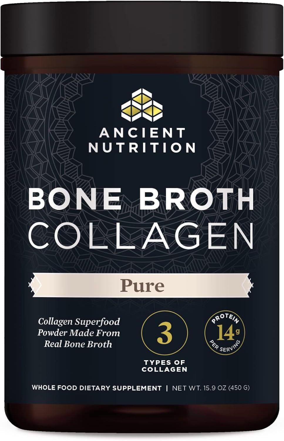 Ancient Nutrition Collagen Powder, Bone Broth Collagen, Pure, Hydrolyzed Multi Collagen Peptides, Supports Skin and Nails, Joint Supplement, 30 Servings, 15.9oz