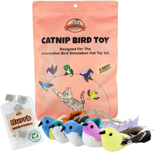 Interactive Catnip Bird Toy Set (5 Replacement Catnip Birds)