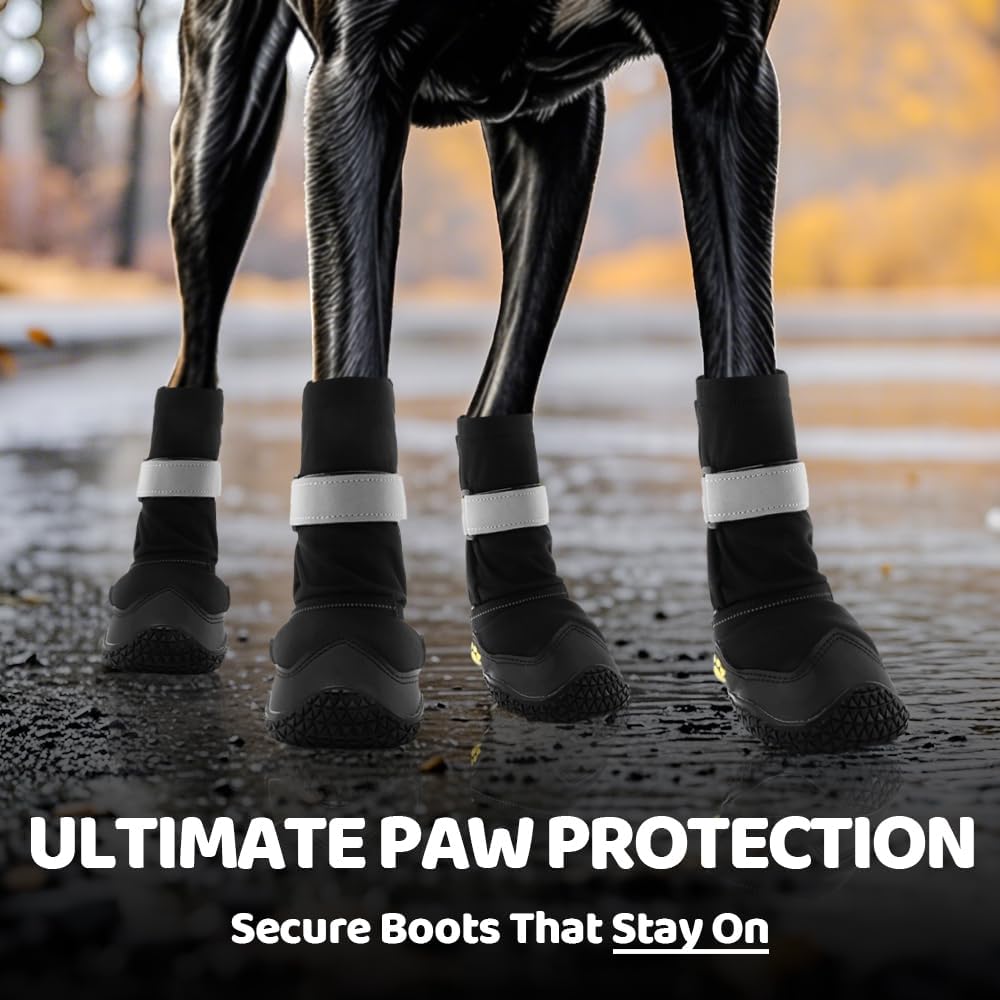 Hcpet Dog Shoes, Dog Boots & Paw Protectors for Winter Snowy Days, Rainy Weather, Outdoor Anti-Slip Sole Dog Booties for Hardwood Floor Black-Leg 8