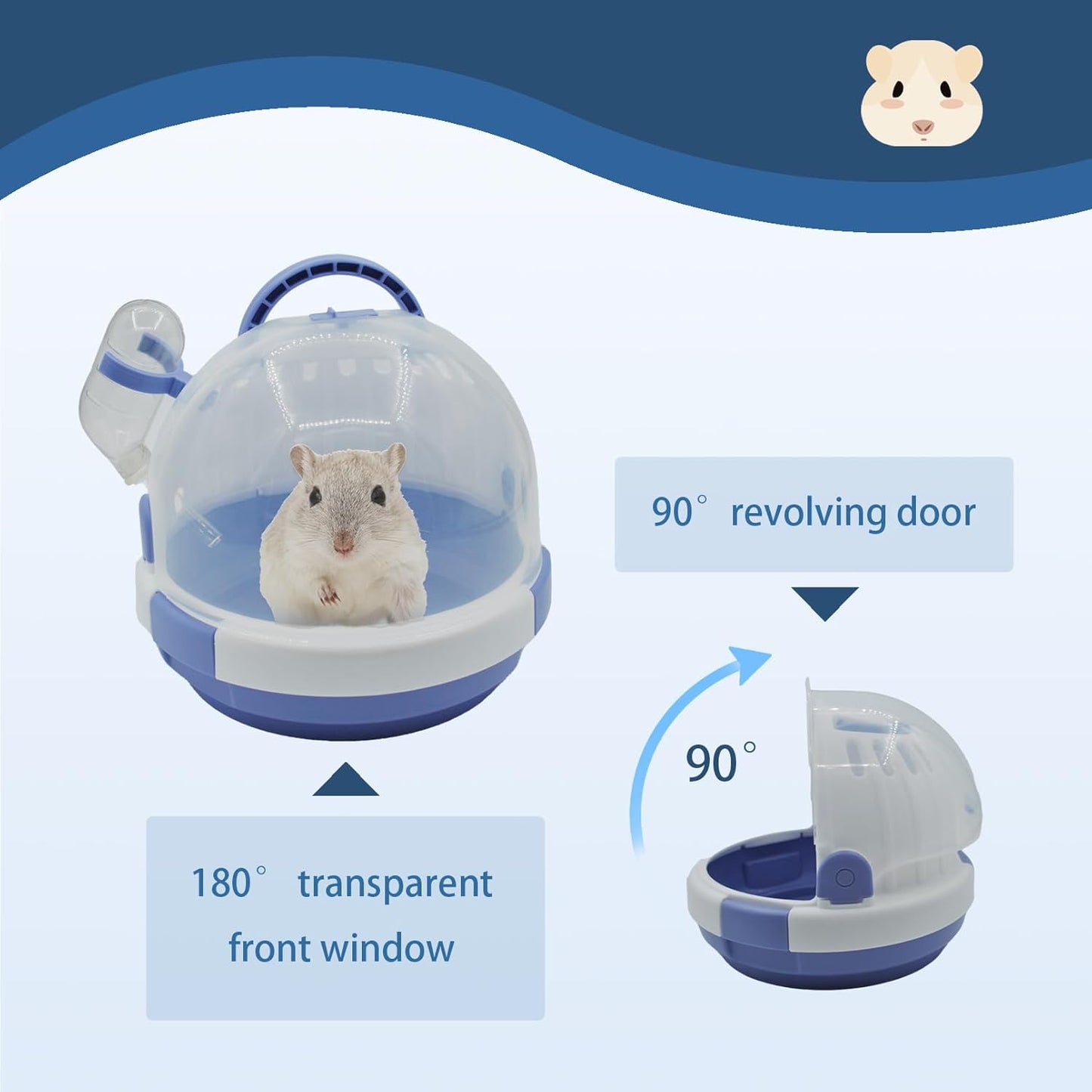 Hamster Carrier Cage Portable Cages Small Animals Carry Travel Case with Water Bottle Plastic Breathable Guinea Pig Outgoing Cage for Dwarf Hamster Ferret Chinchillas Hedgehog (Blue)