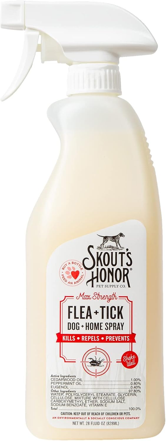 Skout's Honor Flea and Tick Dog & Home Spray - Natural Peppermint & Cedarwood Formula, Helps to Protect from Fleas, Ticks, and Mosquitos, 28 oz