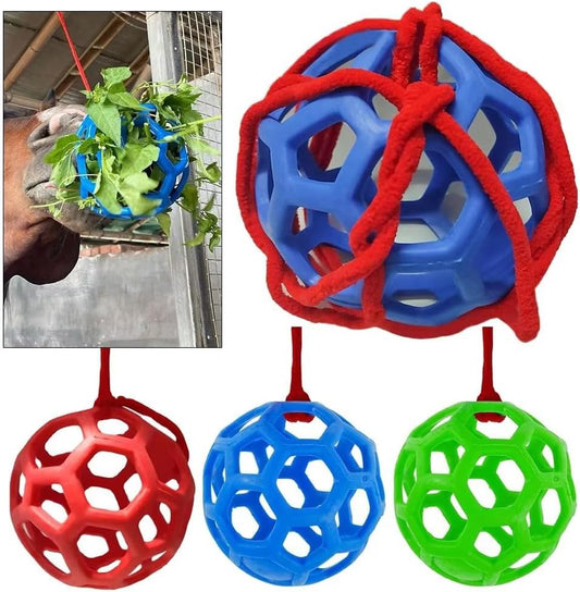3PCS Hay Feeder Ball Toy for Horses, Goats & Livestock – Rainbow Colors with Hanging Red Cord, Stress Relief & Boredom Prevention (Green, Blue, Red)
