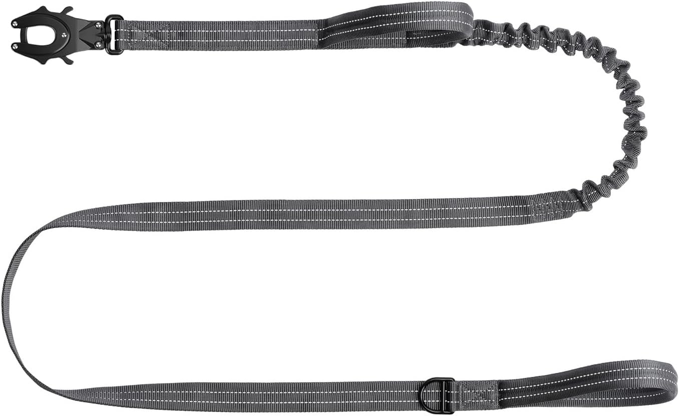 ICEFANG Tactical Dog Leash,K9 Training Walking Bungee Lead with 2 Control Handle,Heavy Duty Quick Release Metal Clasp,for Medium Large Breed (Reflective Grey, 6 FT)