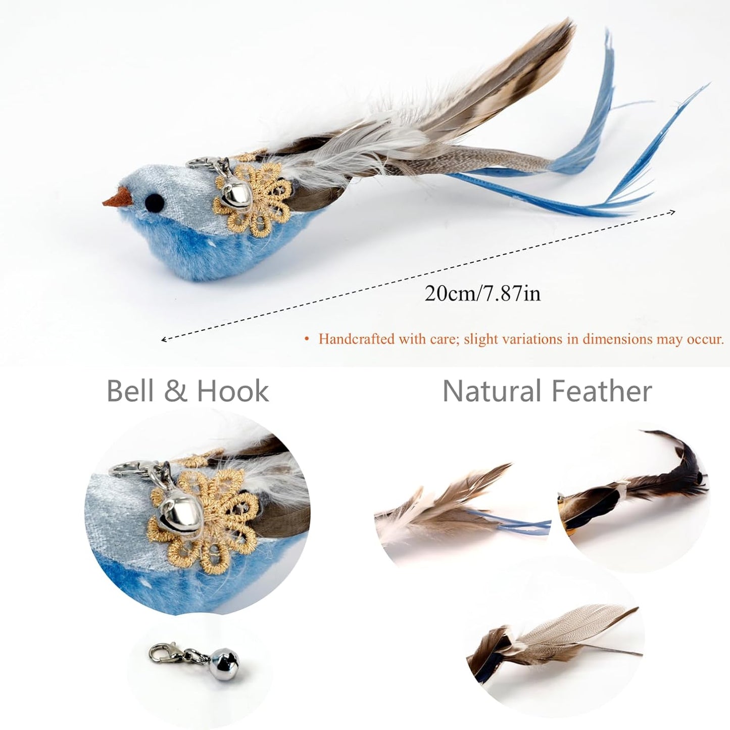 12PCS Interactive Cat Feather Wand Toy Set – 11 Bird & Feather Teaser Refills with Bells + Flexible Suction Cup Wand – Realistic Bird Design, Natural Materials, Indoor Cat Toys for Exercise & Play