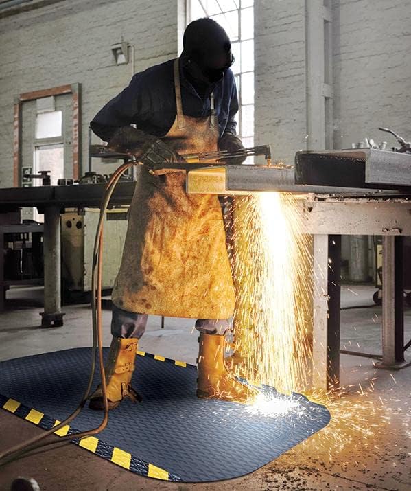 American Floor Mats Hog Heaven Premium 7/8" Black & Yellow Border 5' x 12' Nitrile Backed Anti-Fatigue Comfort Mat