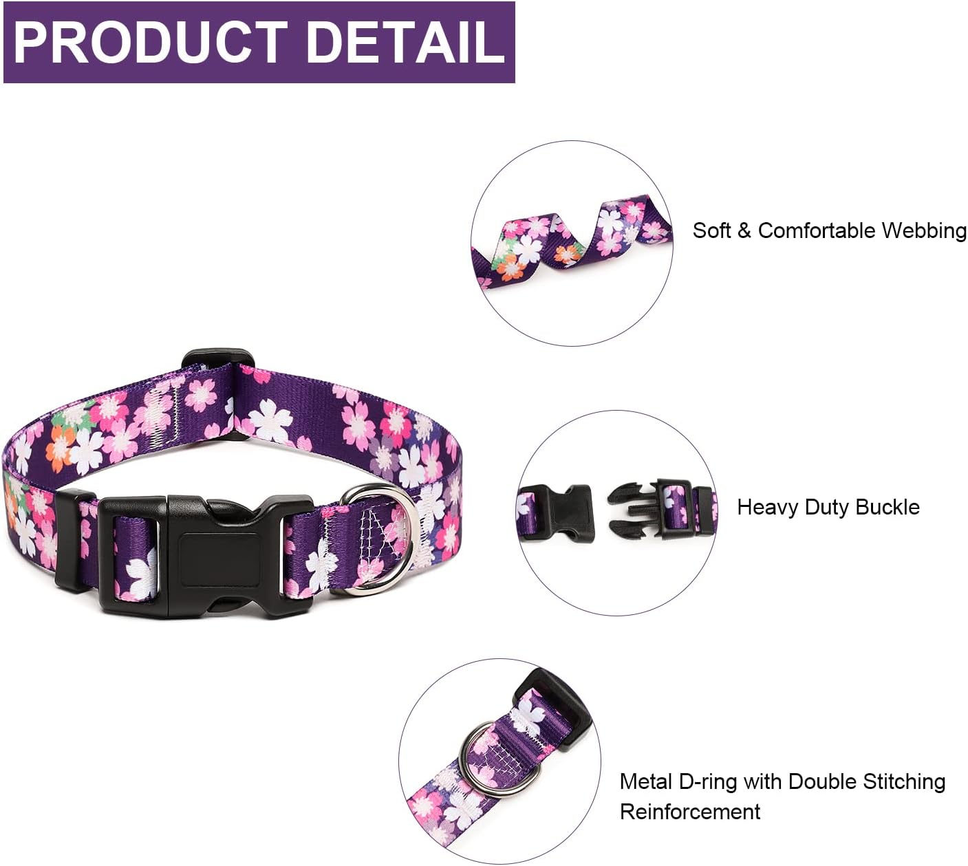 Mercano Adjustable Dog Collar - Special Design Patterns, Soft Nylon Comfortable Sturdy Pet Collar for Small Medium Large Dogs (S, Floral Pink)
