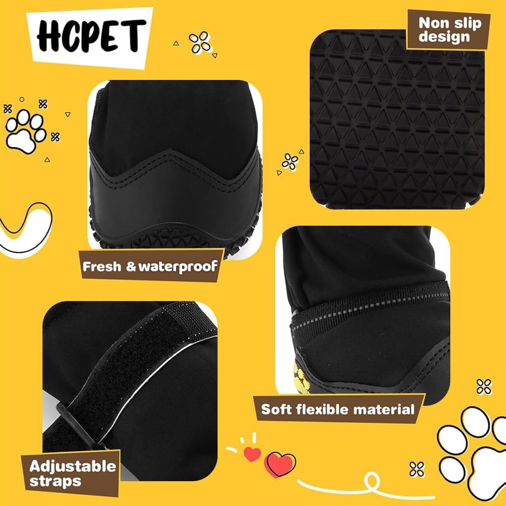 Hcpet Dog Shoes, Dog Boots & Paw Protectors for Winter Snowy Days, Rainy Weather, Outdoor Anti-Slip Sole Dog Booties for Hardwood Floor Black-Leg 4
