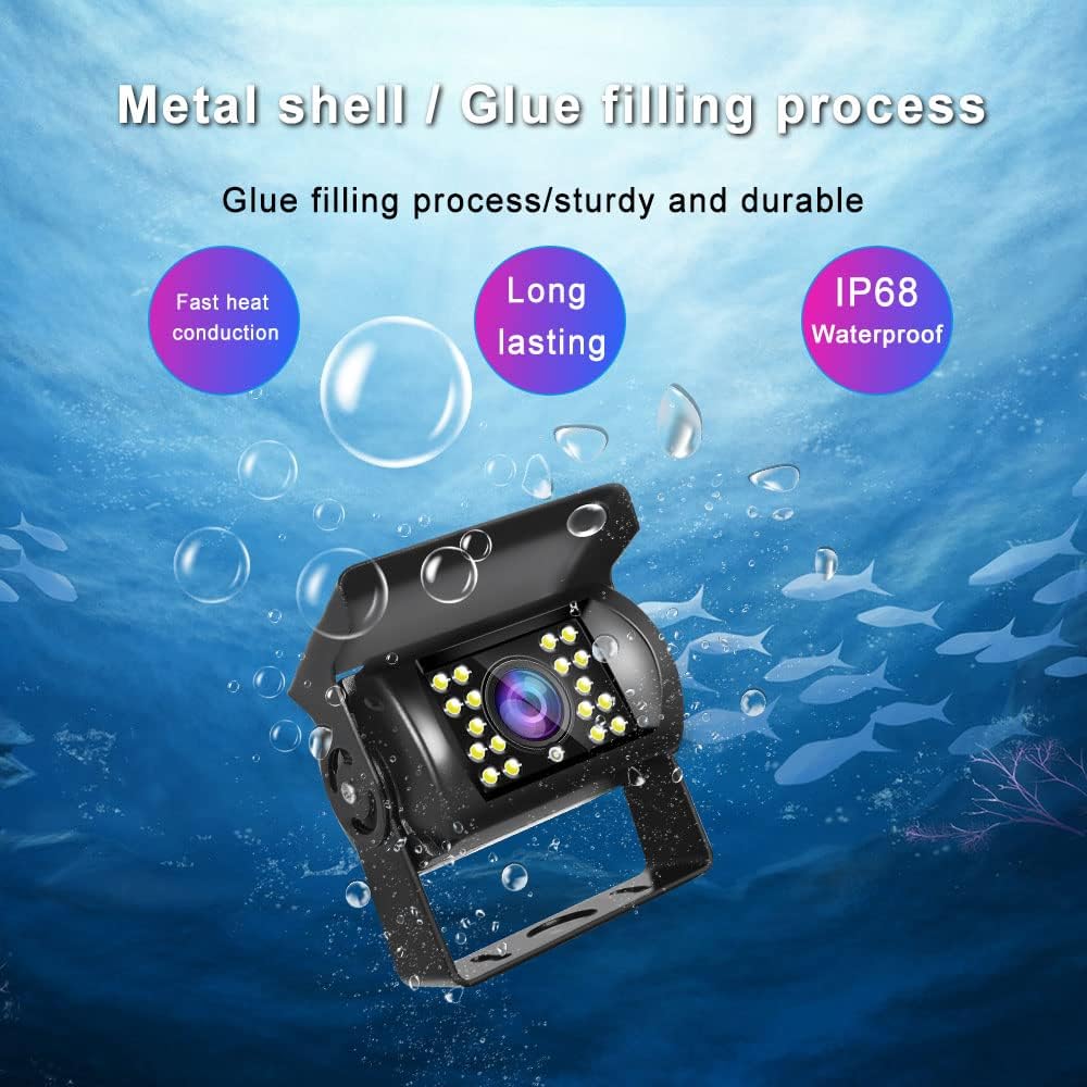 Hikity Backup Camera with Monitor Kit, Waterproof 18 IR LED Night Vision Reverse Camera + 7" Rear View Monitor Vehicle Parking System for RV Bus Trailer Truck (65ft Video Cable+ Cigarette Lighter)