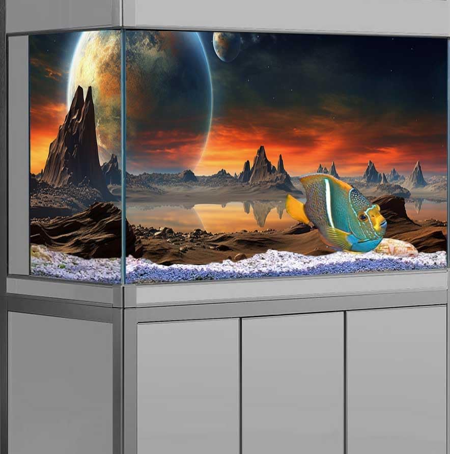 24X16IN Cosmic Aquarium Background, Cool Parallel Space Themed Fish Tank Background, Tropical Desert Terrarium Background with 8 EVA Double-Sided Tape