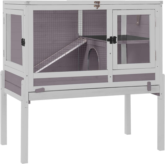 GUTINNEEN Rabbit Hutch Indoor Guinea Pig Cage Bunny House 36.6" Upgraded with Anti Chewing Edges, Cool Zinc Sheet, Leakproof PVC Layer, Wire Floor, Detachable Legs (Grey)