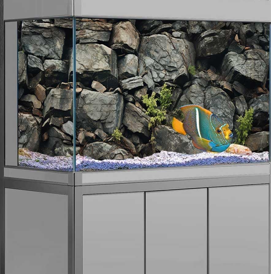 36X24IN Stone Aquarium Background, Rock Fish Tank Background, Natural Rocky Glass Terrarium Background with 8 EVA Double-Sided Tape