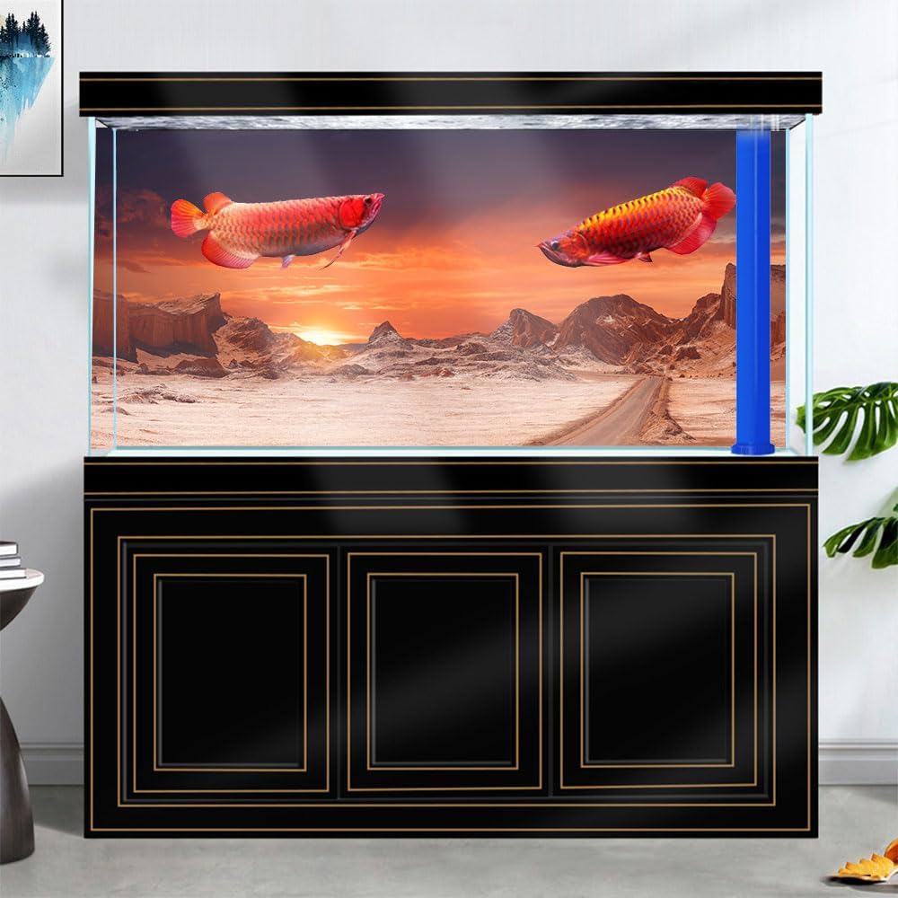 24X16IN Sun and Desert Moon Themed Reptile Habitat on Orange Durable Decorative Background, Terrarium Background with 10EVA Double-Sided Tape