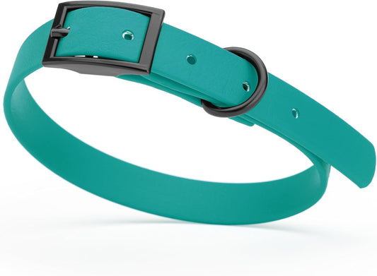 Dogline Biothane Waterproof Dog Collar Strong Coated Nylon Webbing with Black Hardware Odor- Proof for Easy Care Easy to Clean High Performance Fits Small Medium or Large Dogs, Blue Aqua